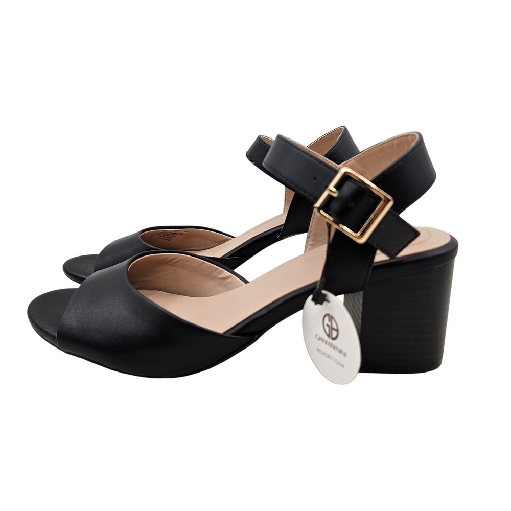 Giani Bernini Womens Black Memory Foam Block Heel Ankle Strap Sandals Size 9.5M